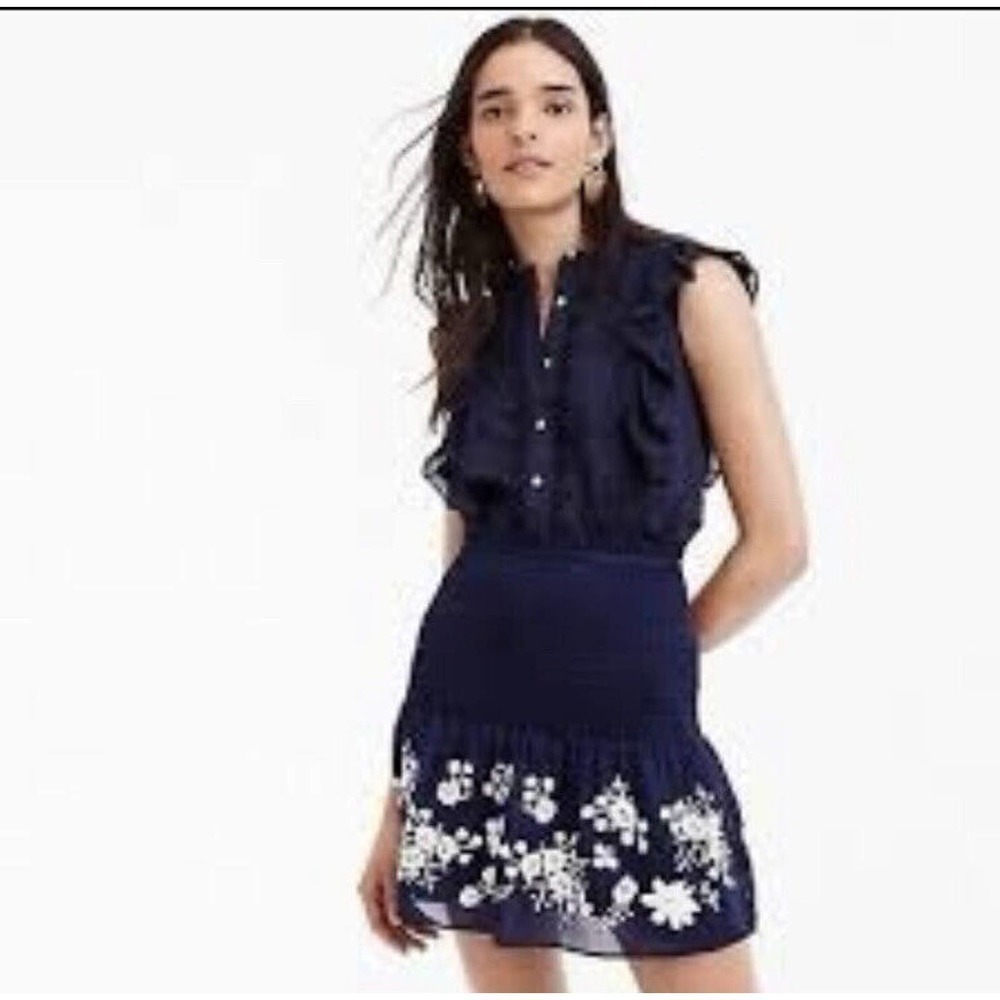 Point Sur J. Crew Blue Embroidered Elastic Waist Stretch Pull On Skirt Sz Medium
